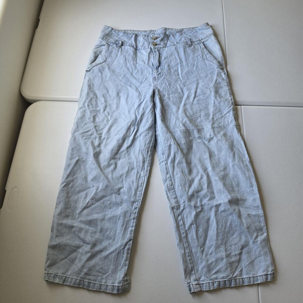 Poetry Pants Womens 12 Blue Hemp Organic Cotton Chambray Wide Leg Chino Casual